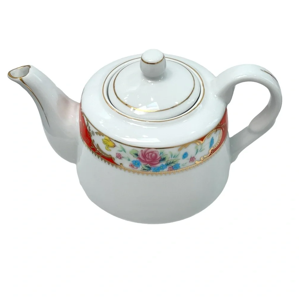 TIGER YEDI WHITE PORCELAIN RED/ORANGE FLORAL TEAPOT